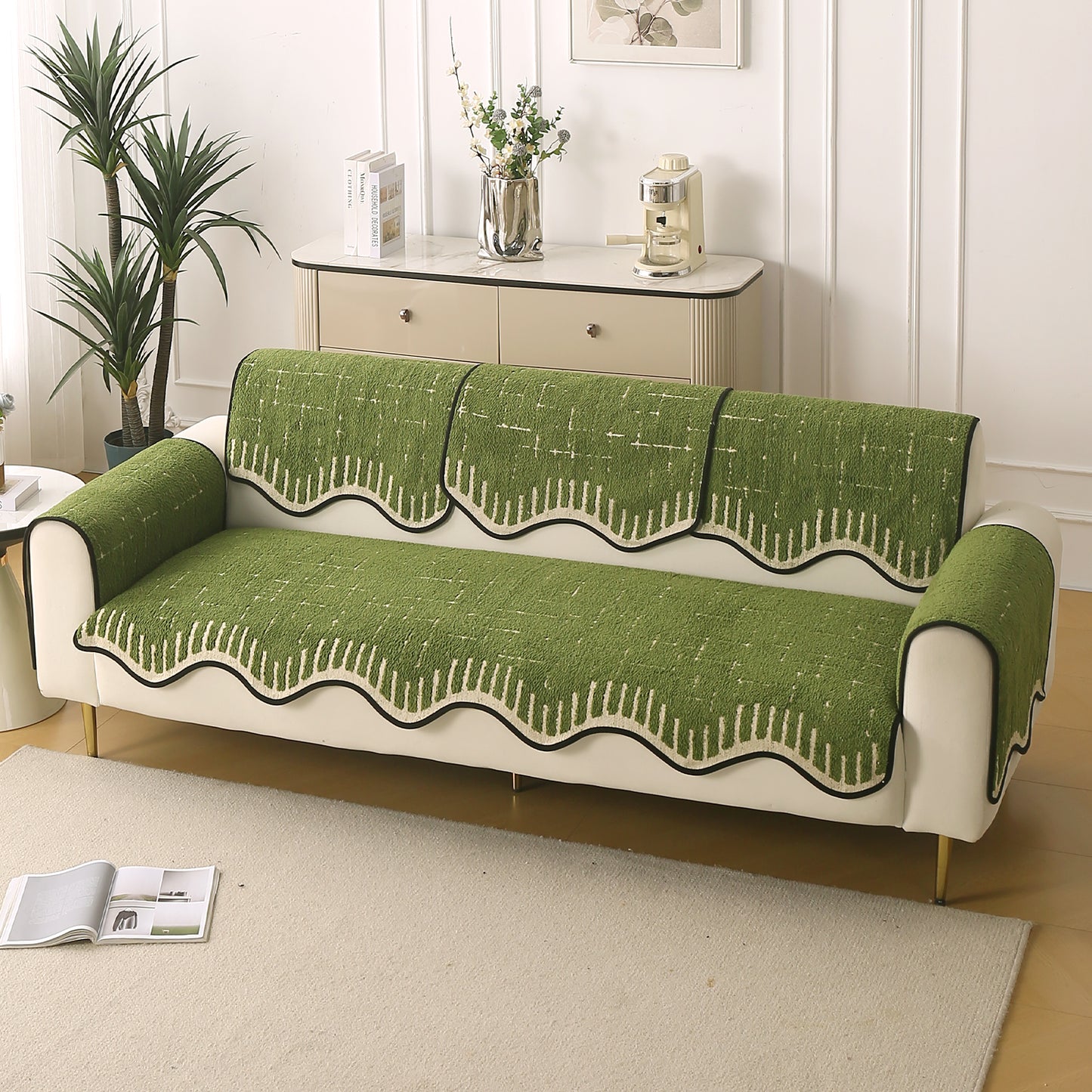 Premium Supple Soft Wavy with Curve Sofa Cover Mat, Green