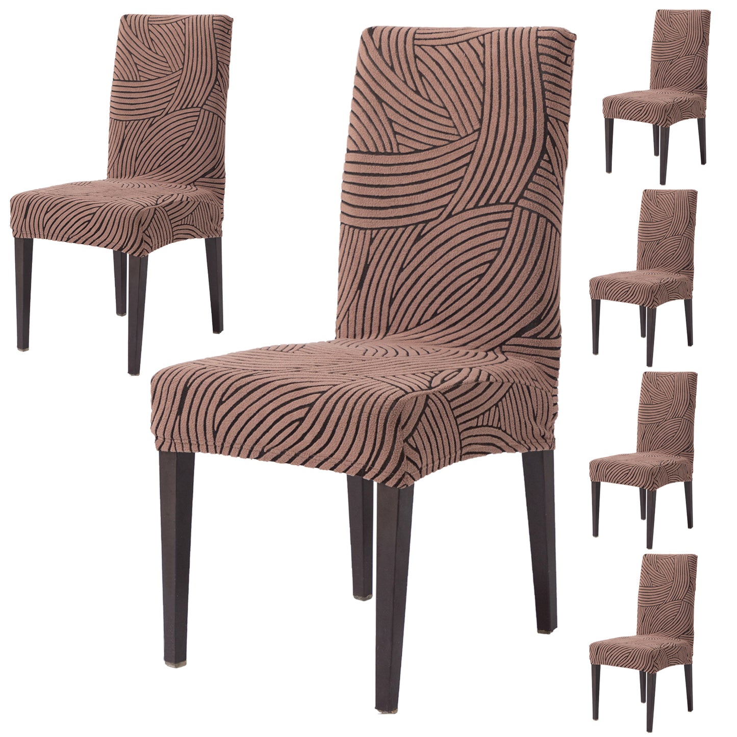 WaveLine Series 180 GSM Jacquard Chair Cover Set of 1/2/4/6, Rust Brown