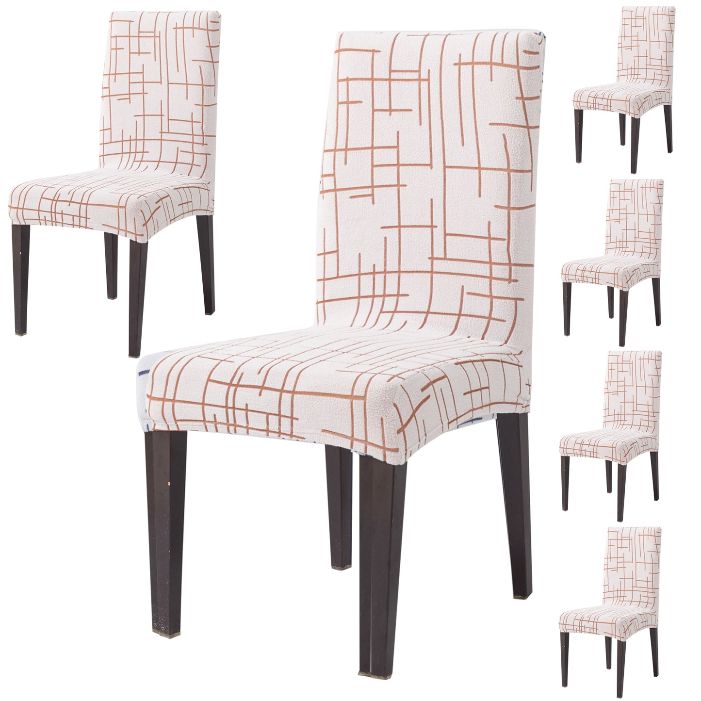 Crossline Series 180 GSM Jacquard Chair Cover Set 1/2/4/6, Rust Brown