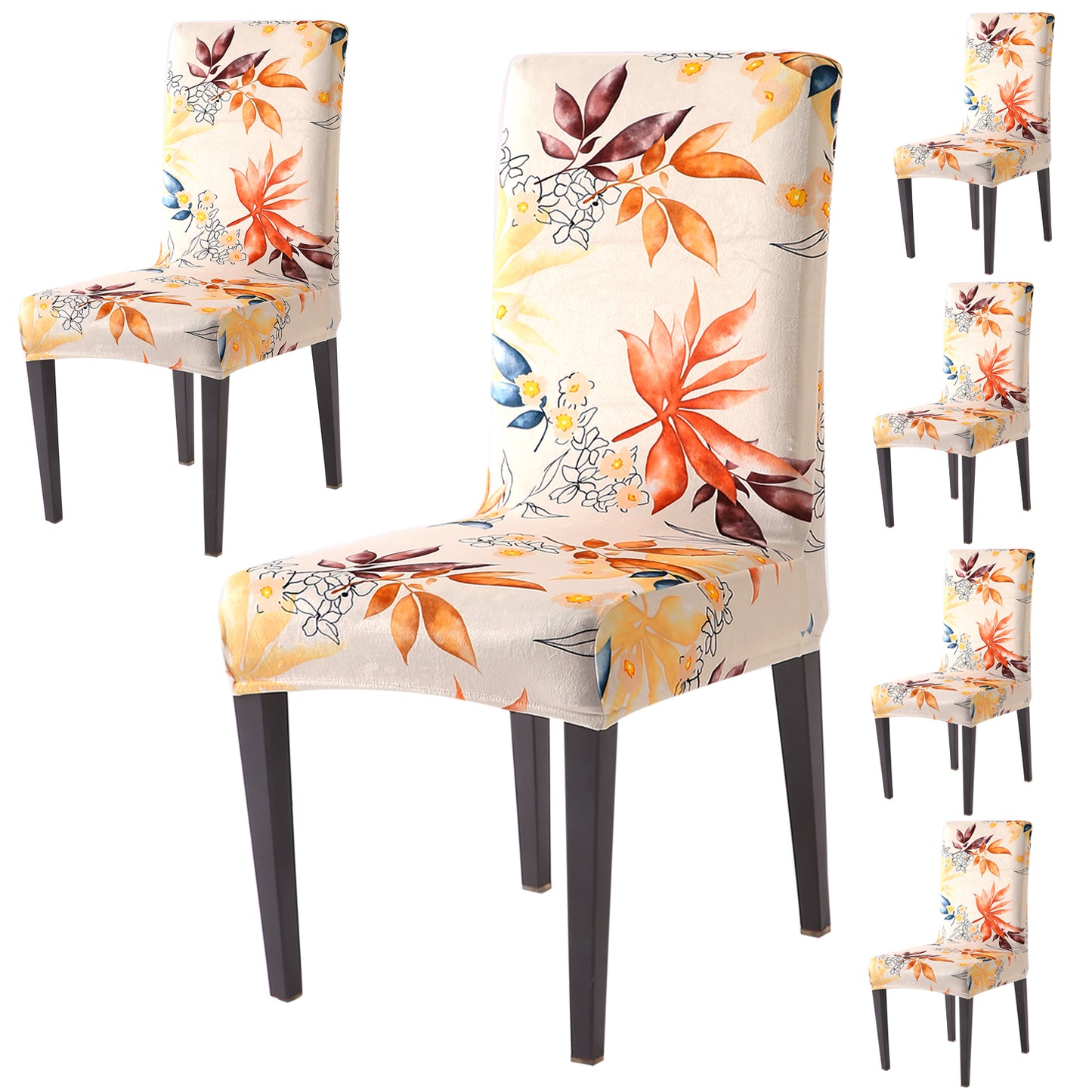 Premium Printed Velvet Dining Chair Cover Set, Amber Serene Flora