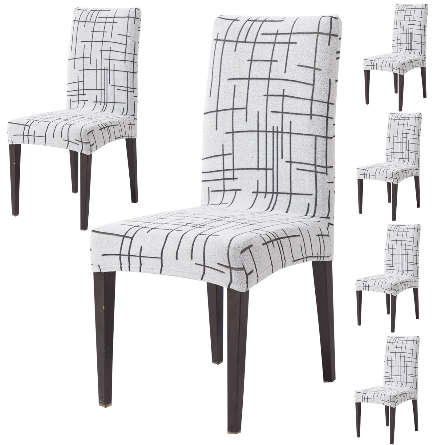 'Crossline Series' 180 GSM Jacquard Chair Cover Set 1/2/4/6, Dark Grey