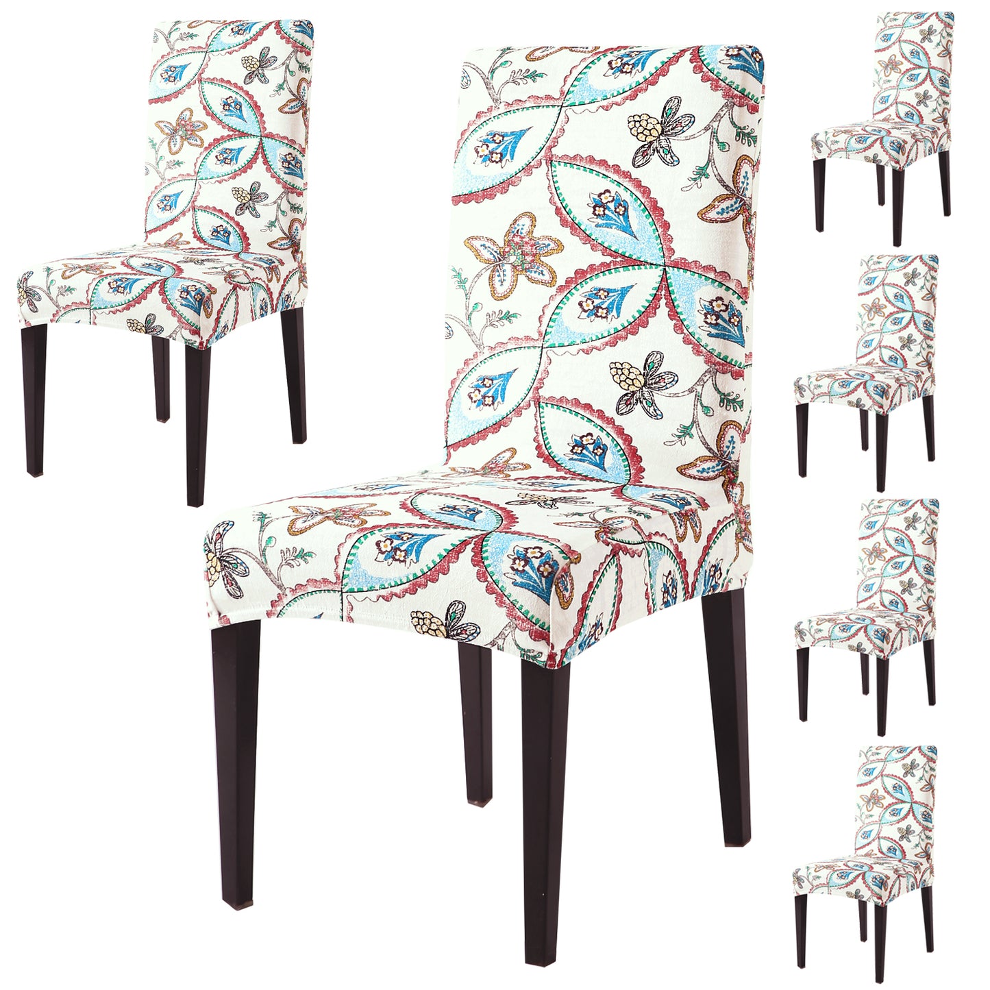 Premium Printed Velvet Dining Chair Cover Set, Beige Persian Garden