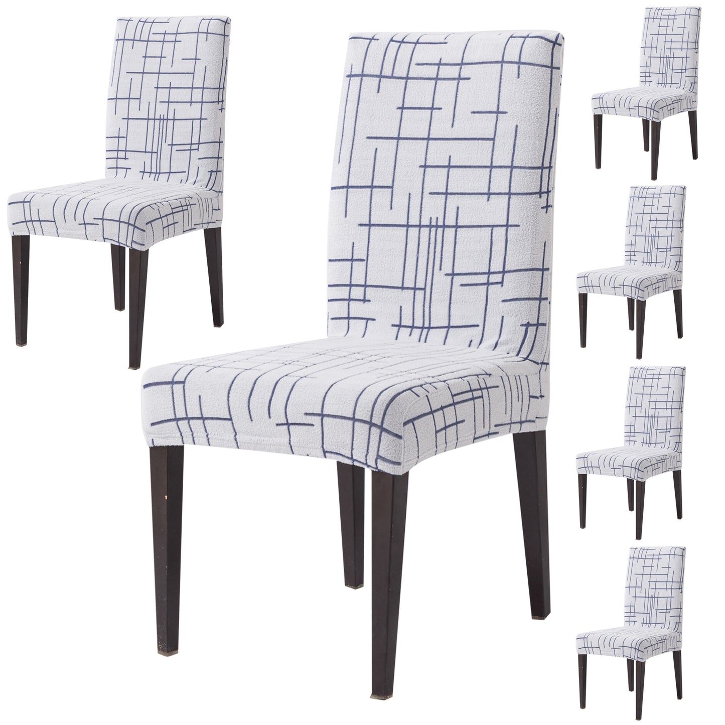 'Crossline Series' 180 GSM Jacquard Chair Cover Set 1/2/4/6, Navy Blue