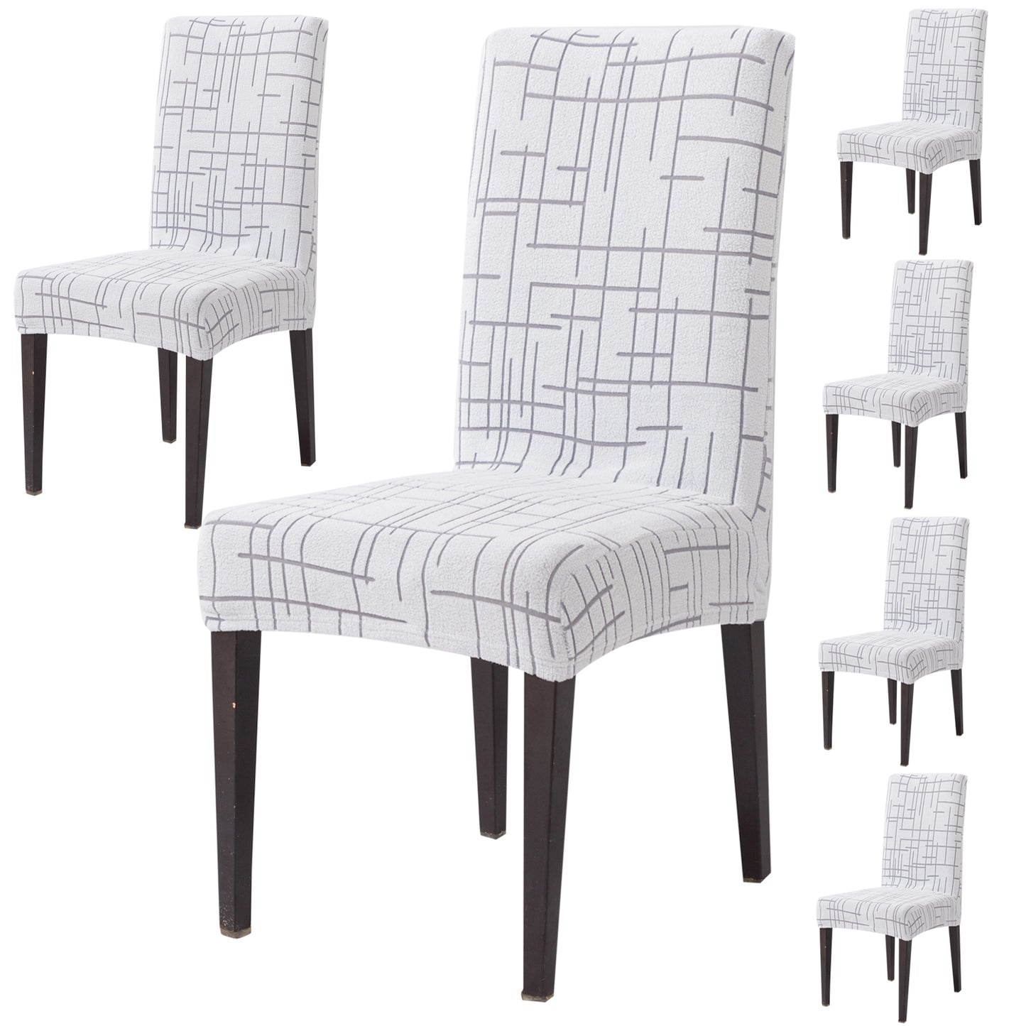 'Crossline Series' 180 GSM Jacquard Chair Cover Set 1/2/4/6, Light Grey