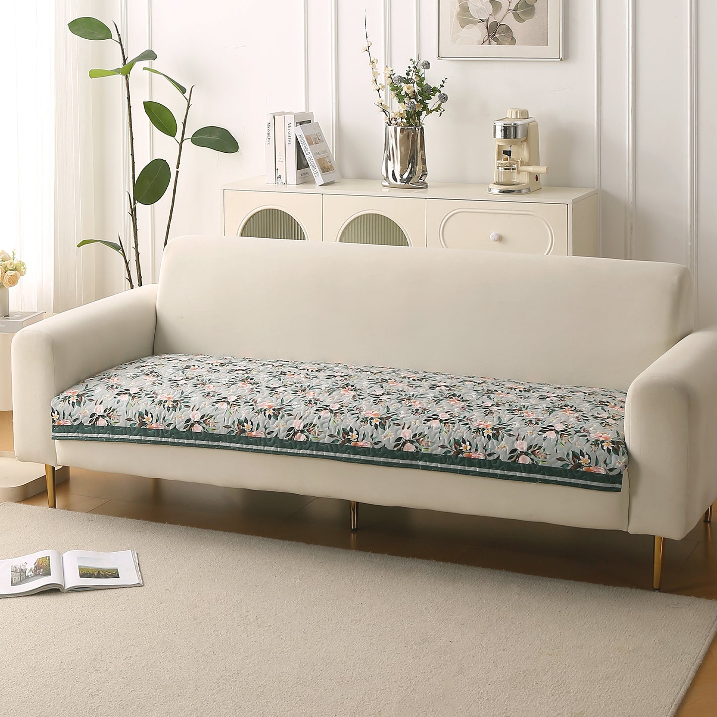Florentina Series Printed Holland Velvet Sofa Mat - Magnolia Green