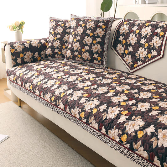 Florentina Series Premium Holland Velvet Sofa Cover Mat - Camellia Brown