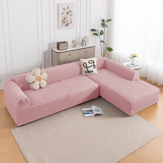 Aria Nova Bubble 2-Piece Stretchable L Shape Sofa Cover with Right Chaise, Tea Rose Pink
