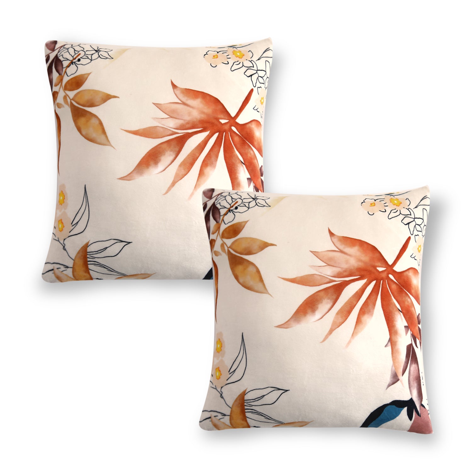 Buy Amber Serene Flora Printed Zippered Square Velvet pillow covers in set of 2