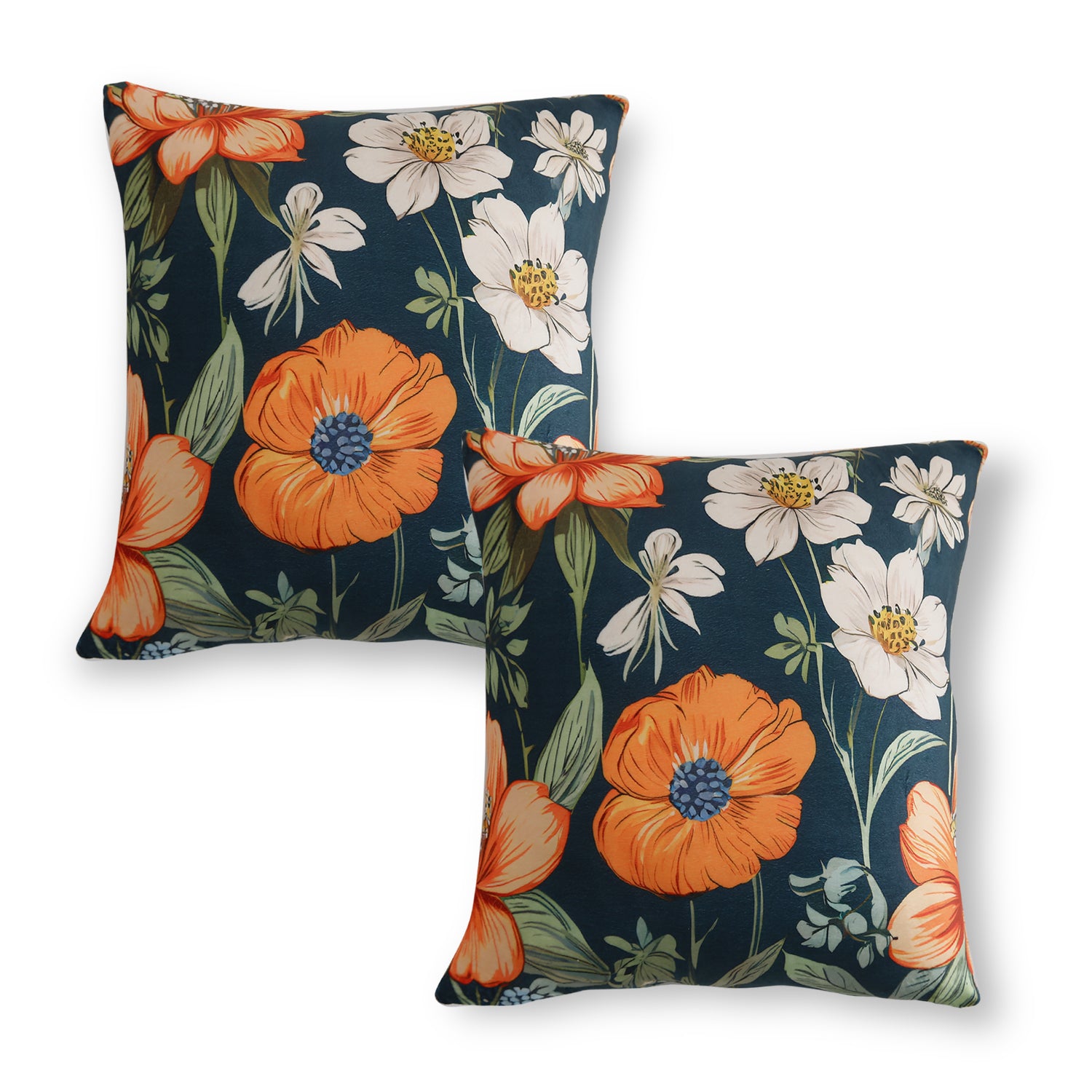 Buy Teal Twilight Garden Printed Zippered Square Velvet pillow covers in set of 2