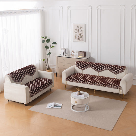 Heritage Weave Premium Jacquard Sofa Cover Set with Tassels - Coffee Brown