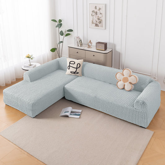 Aria Nova Bubble 2-Piece Stretchable L Shape Sofa Cover with Left Chaise, Light Grey