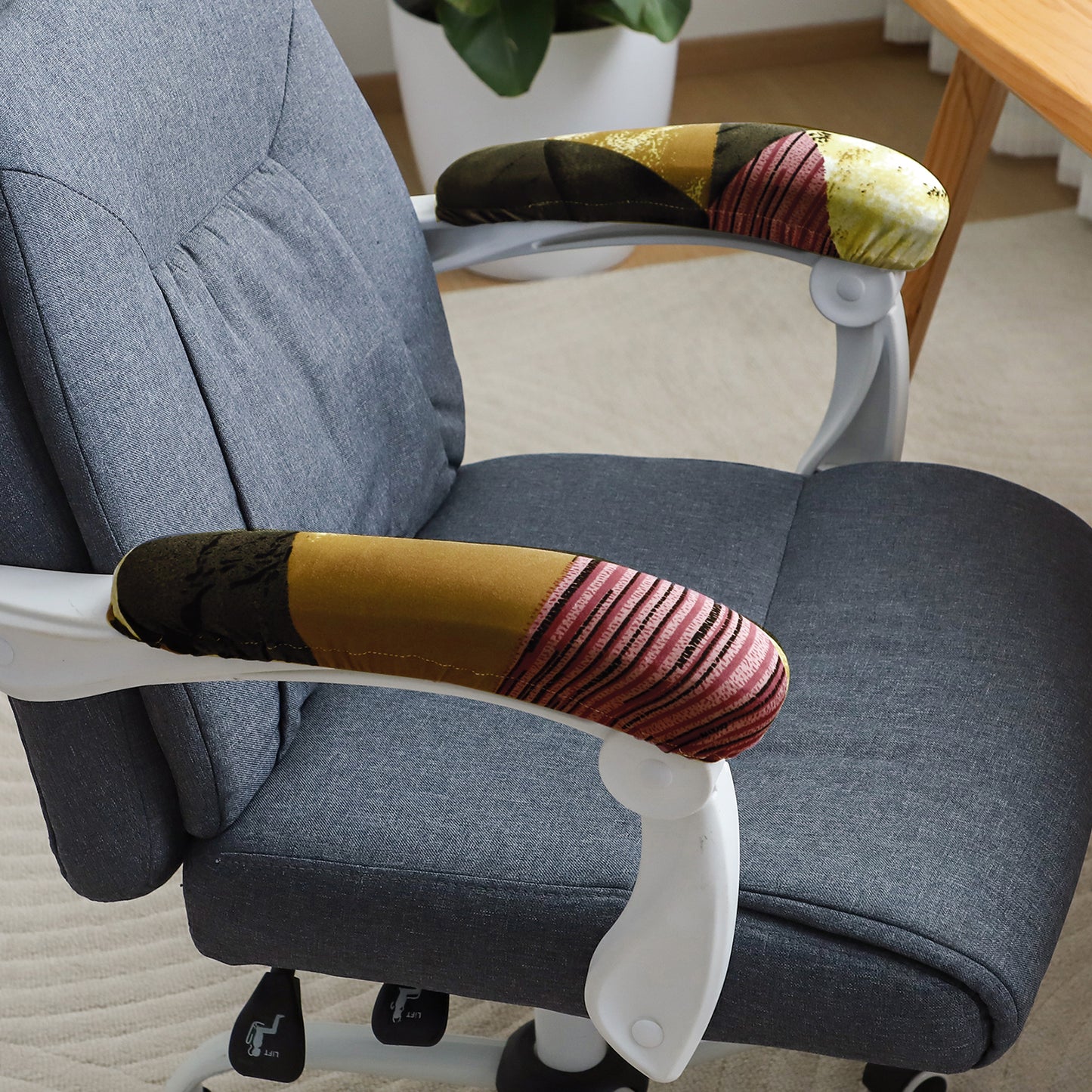 140gsm Printed Armrest Covers for Office Chair (Elastic Style), 1 Pair, Wine Abstract Geometry
