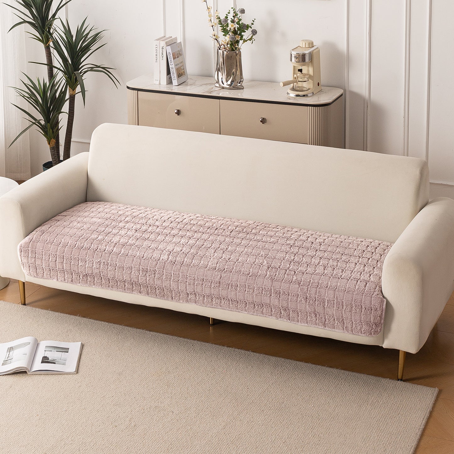 Premium Plush Anti Slip Sofa Mat for 1/2/3 Seater, Beige