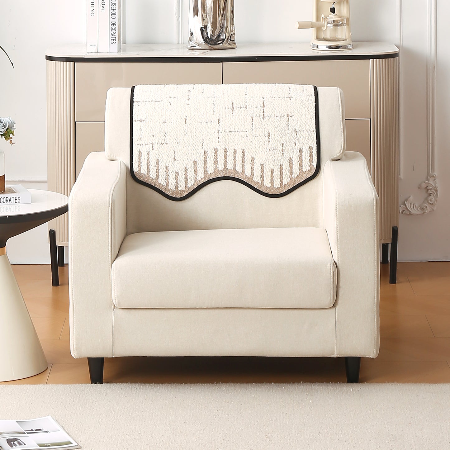 Premium Supple Soft Wavy with Curve Sofa Cover Mat, Cream Brown