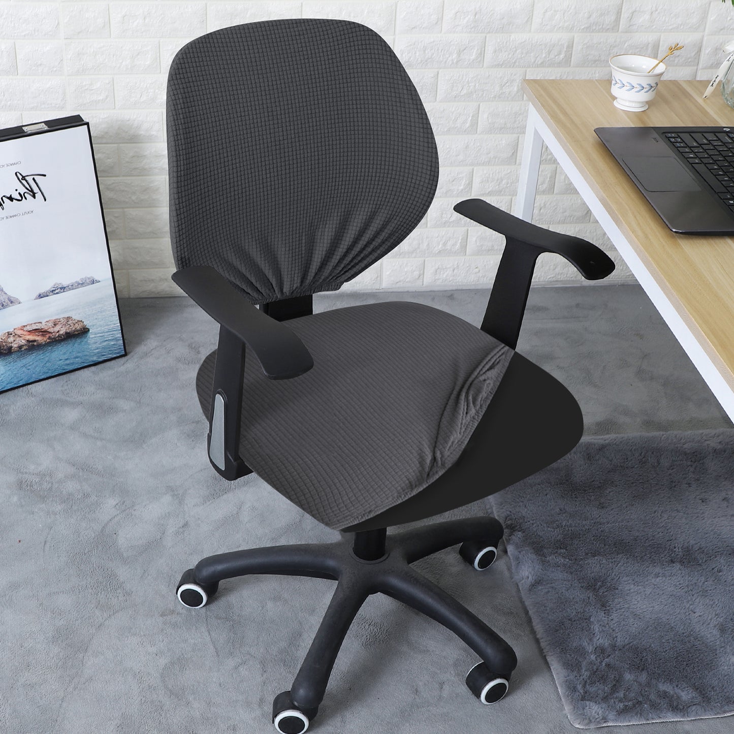 Water Repellent Office Chair Cover for Task Chair – 210 GSM Stretchable Jacquard – Washable & Anti-Slip – Fits Small Office Chairs Without Headrest, Dark Grey
