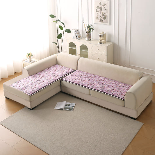 Florentina Series Quilted Holland Velvet L Shape Sofa Seat Mat - Peony Lavender
