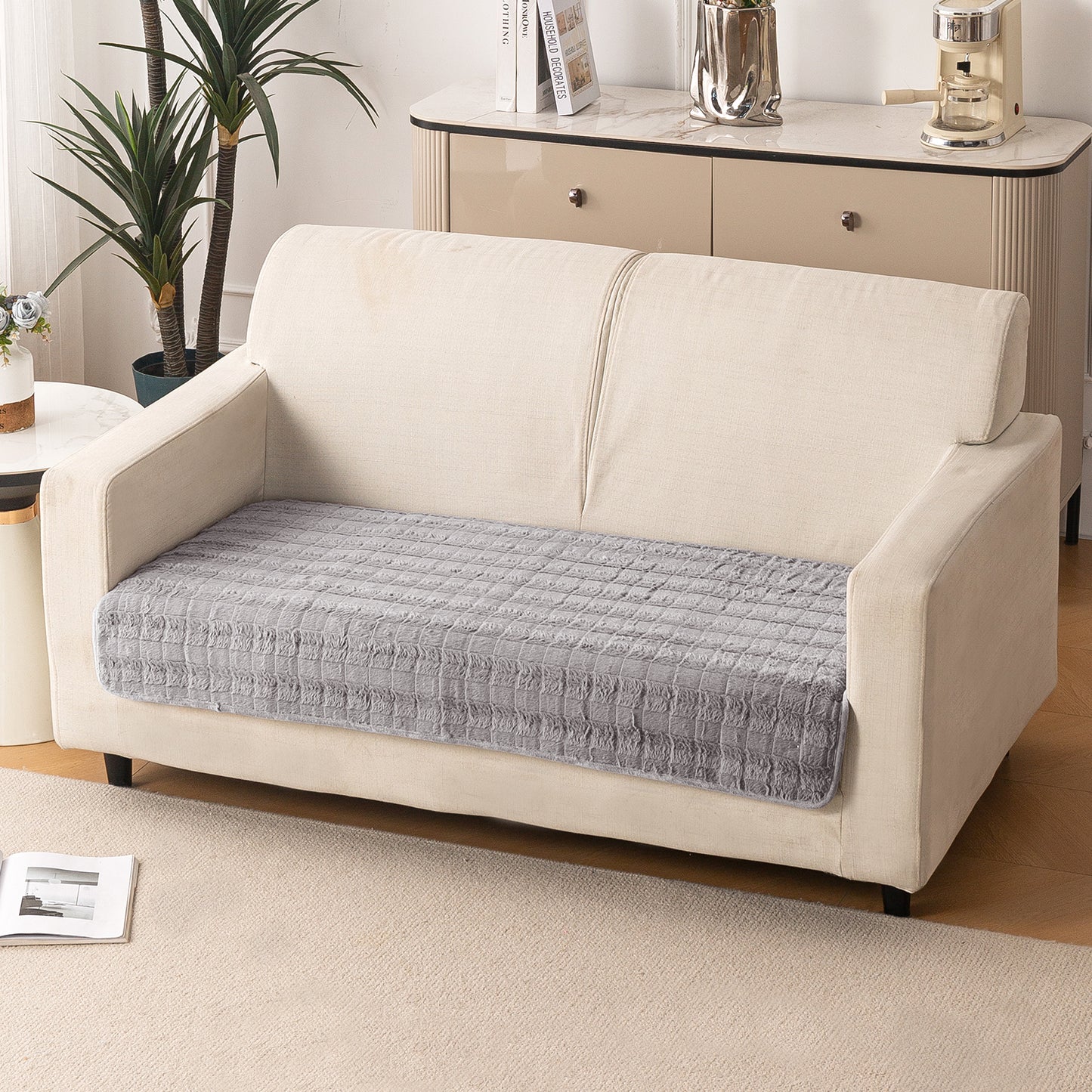 Premium Plush Anti Slip Sofa Mat for 1/2/3 Seater, Light Grey