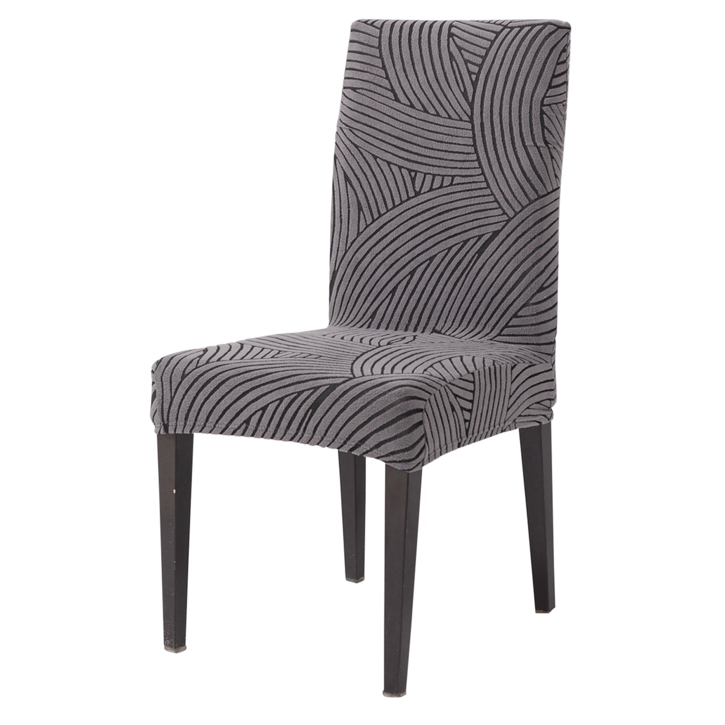 WaveLine Series 180 GSM Jacquard Chair Cover Set of 1/2/4/6, Charcoal Grey