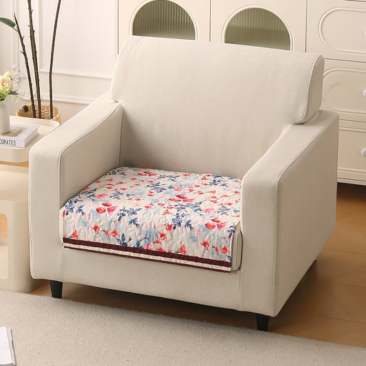 Florentina Series Printed Holland Velvet Sofa Mat - Scarlet Rose Ivory