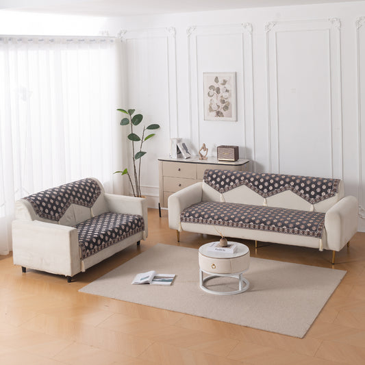 Heritage Weave Premium Jacquard Sofa Cover Set with Tassels - Graphite Grey