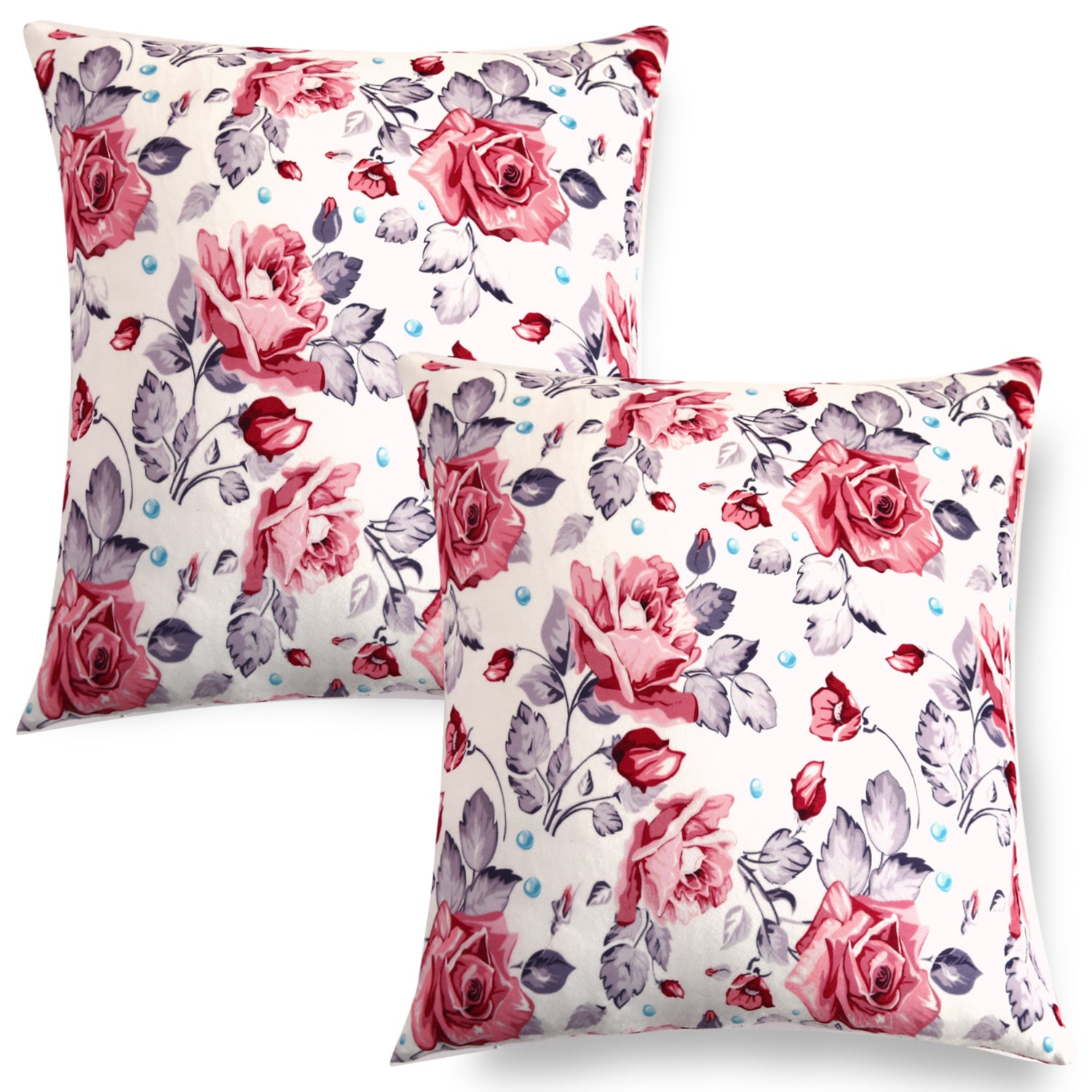 Buy Red Cottage Rose Printed Velvet Pillow Covers