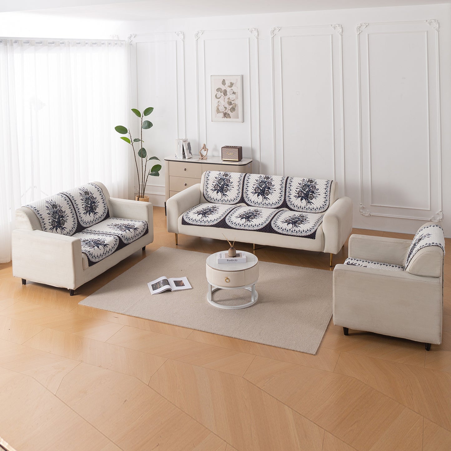 LoomVerse Quilted Sofa Cover Set Washable Sofa Panel for Seat & Back - Midnight Bloom