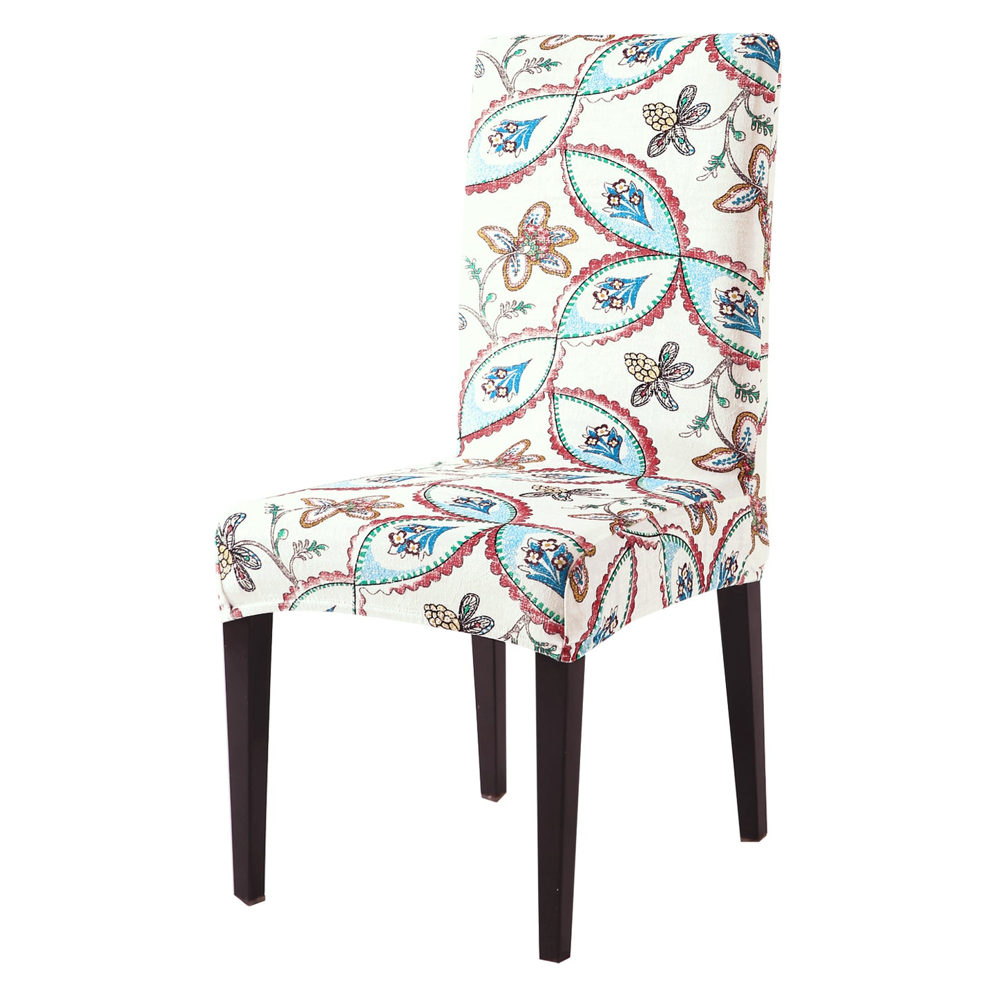 Premium Printed Velvet Dining Chair Cover Set, Beige Persian Garden
