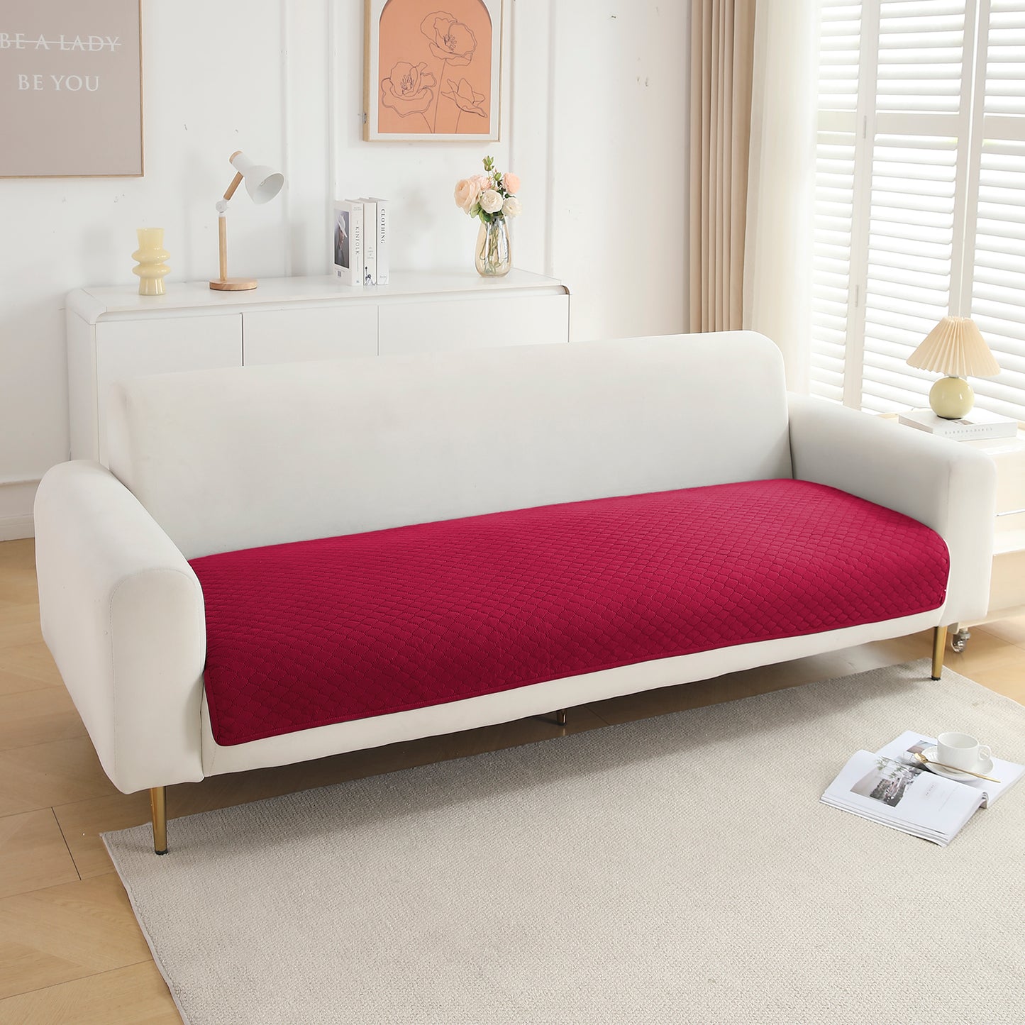 Polyester Quilted Sofa Cover Mats, Maroon