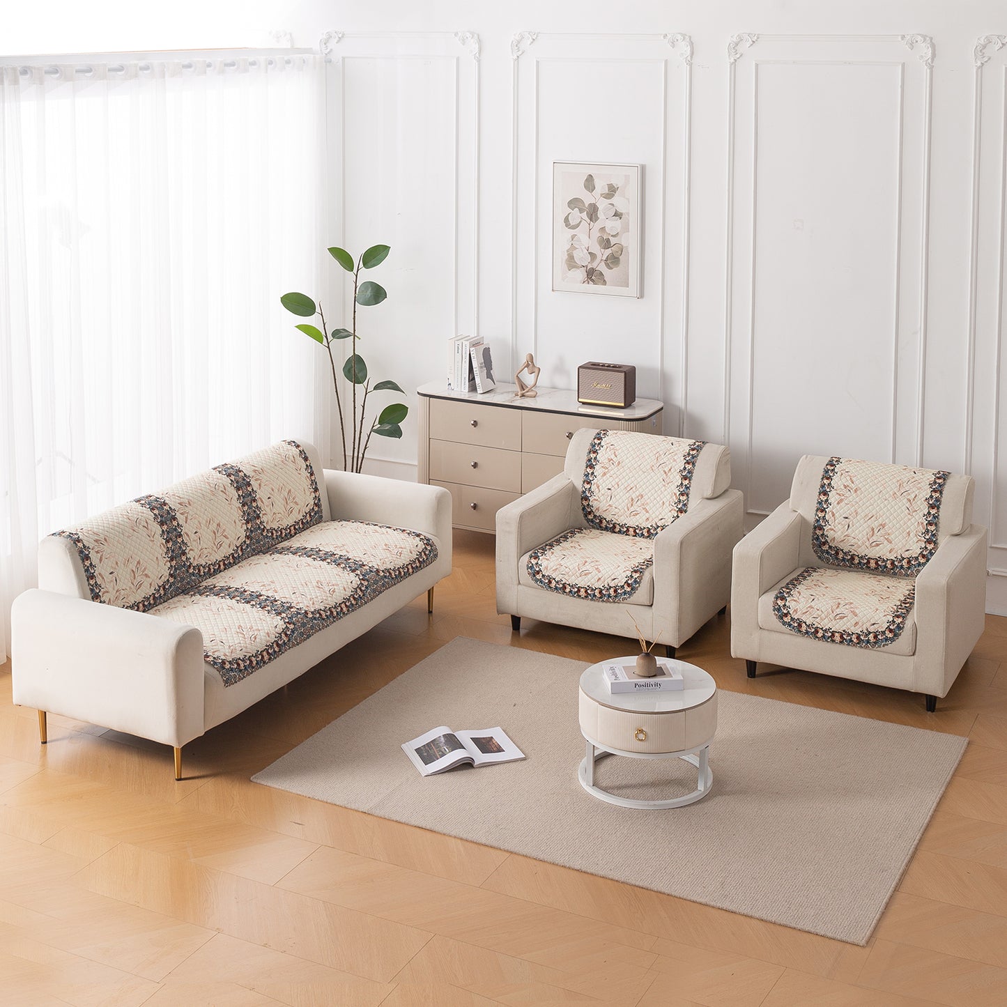 LoomVerse Quilted Sofa Cover Set Washable Sofa Panel for Seat & Back - Petal Harmony