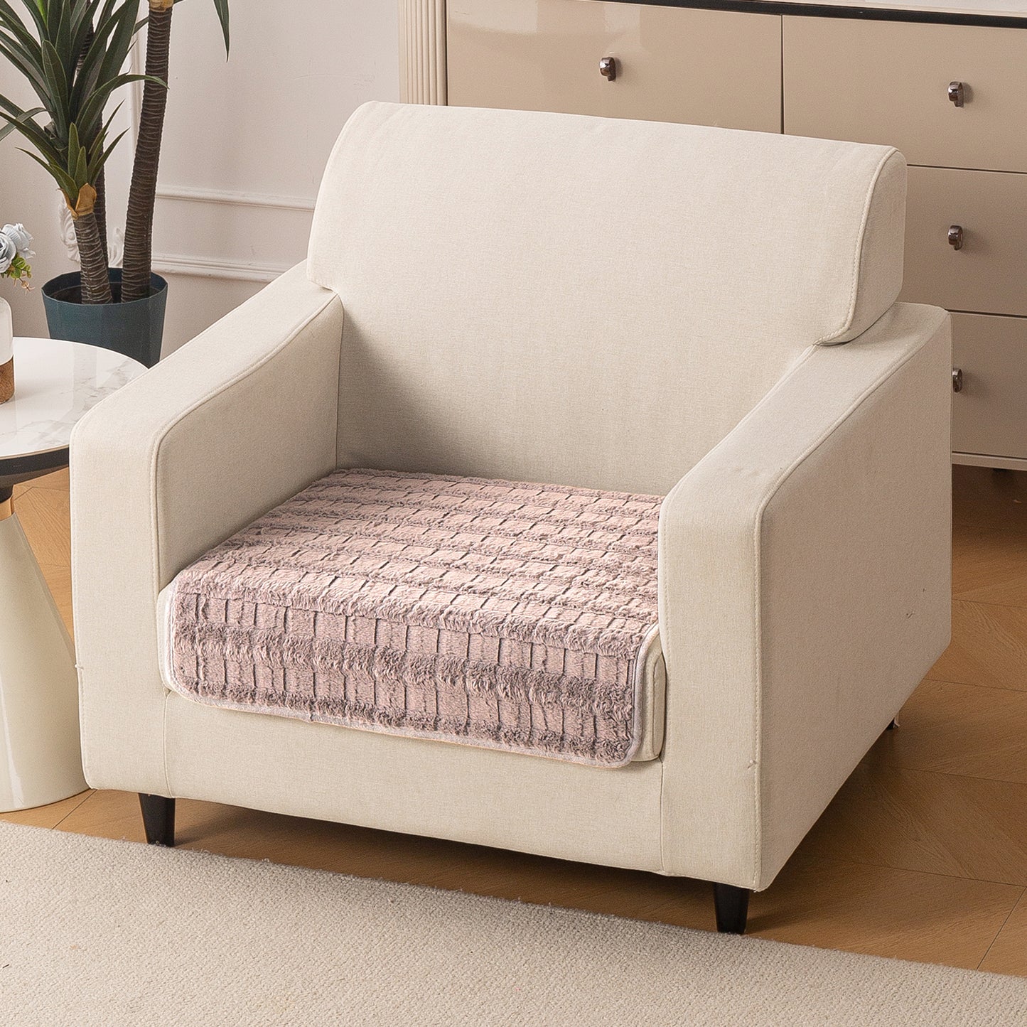 Premium Plush Anti Slip Sofa Mat for 1/2/3 Seater, Beige