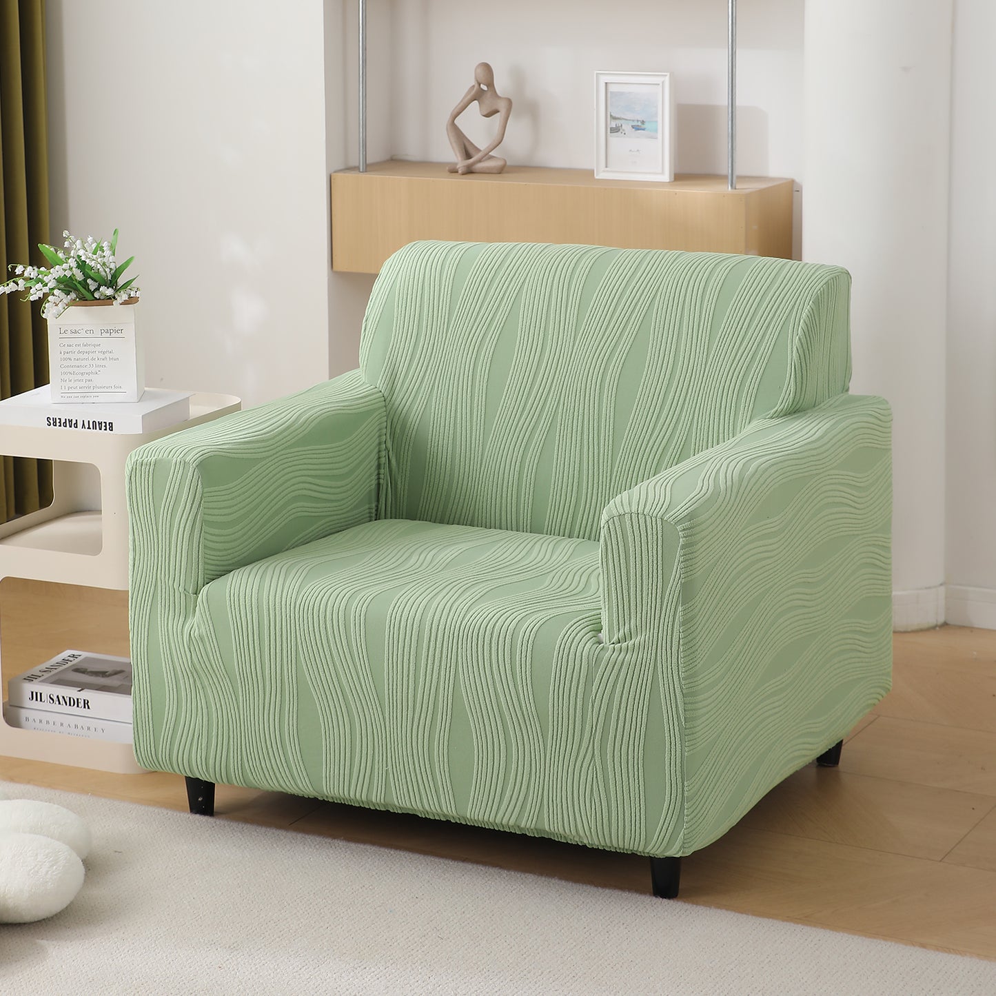 200gsm Knitting Jacquard Sofa Cover 1/2/3/4 Seater Fully Covered, Pastel Green