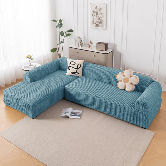 Aria Nova Bubble 2-Piece Stretchable L Shape Sofa Cover with Left Chaise, Tropical Teal