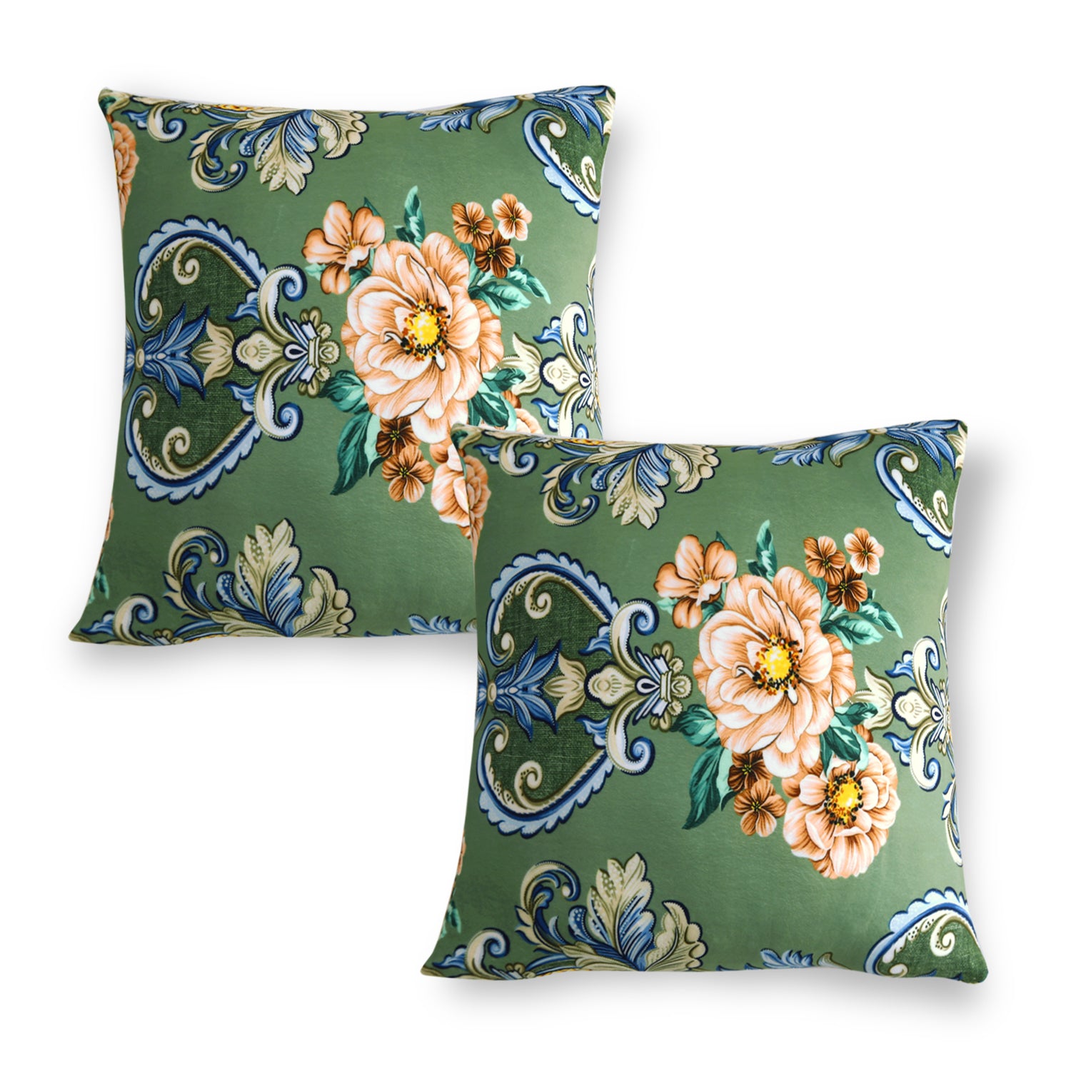 Buy Green Victorian Garden Printed Zippered Square Velvet pillow covers in set of 2
