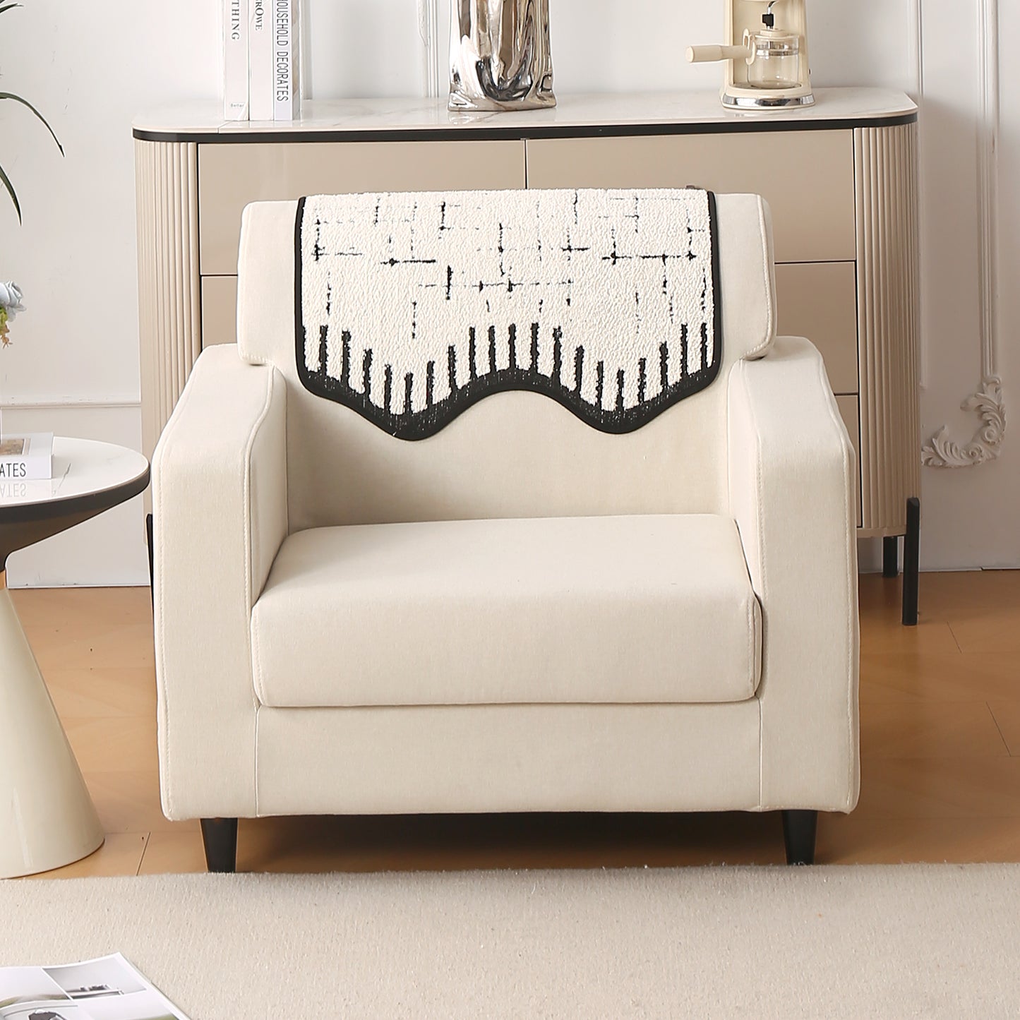 Premium Supple Soft Wavy with Curve Sofa Cover Mat, Off-White