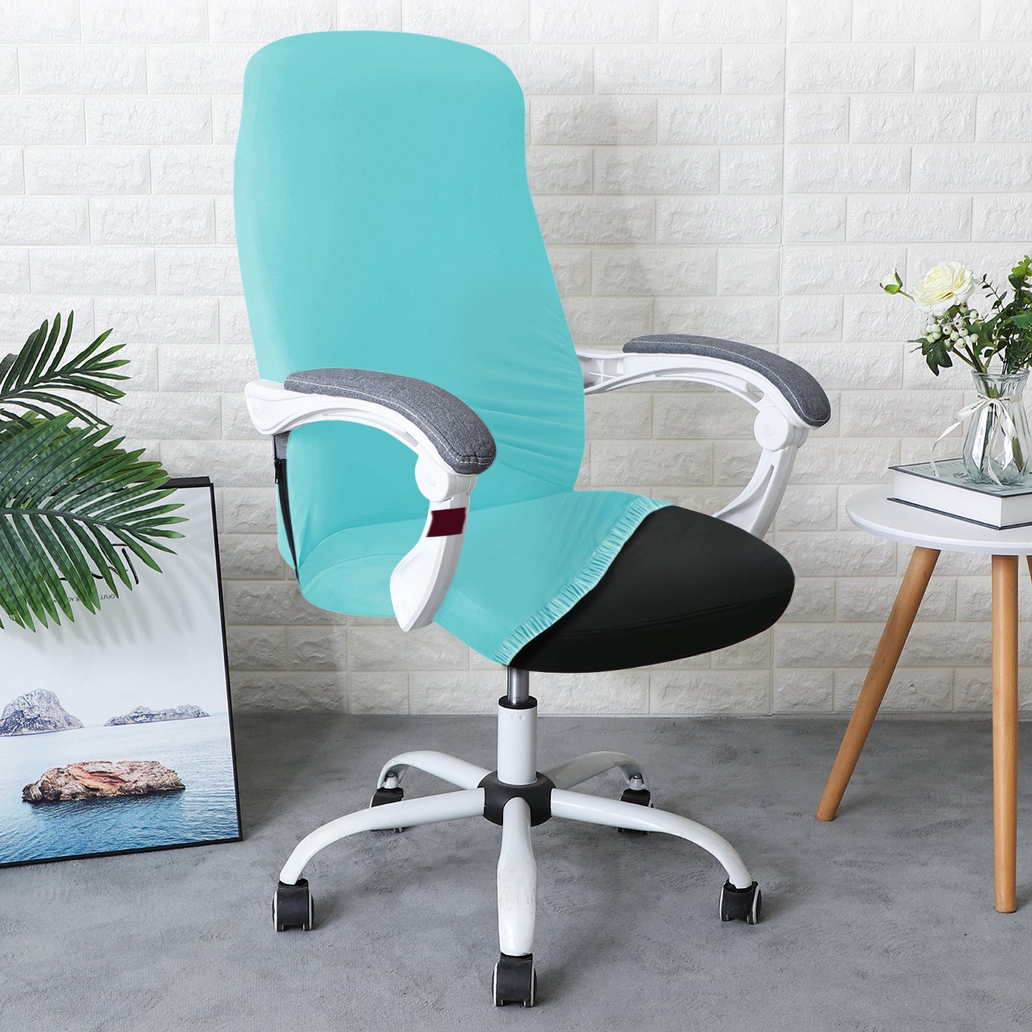 Office Chair Cover for Desk Chair (Mid-Back) – 140 GSM Stretch Fabric – Washable, Durable & Anti-Slip – Fits Mid-Back Office Chairs, Sky Blue