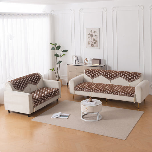 Heritage Weave Premium Jacquard Sofa Cover Set with Tassels - Russet Brown