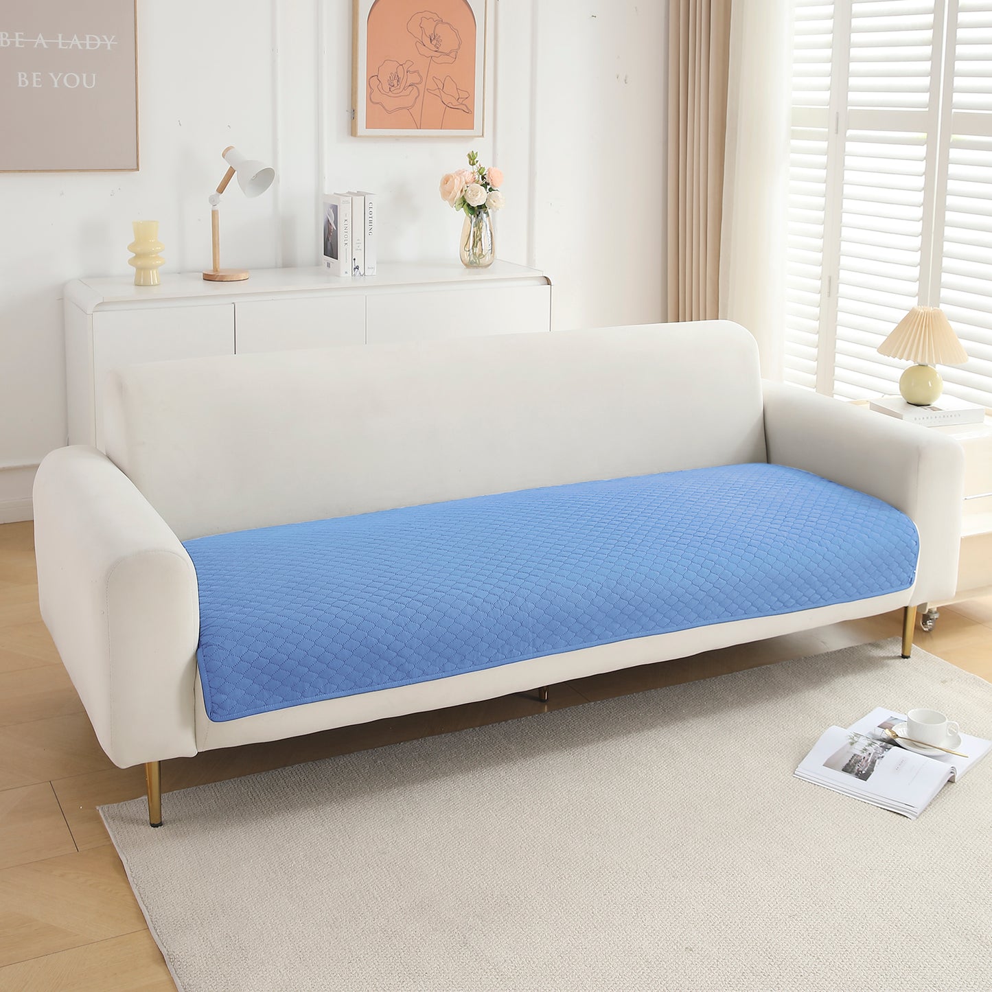 Quilted Sofa Cover Mat for 1/2/3 Seater Sofa, Blue
