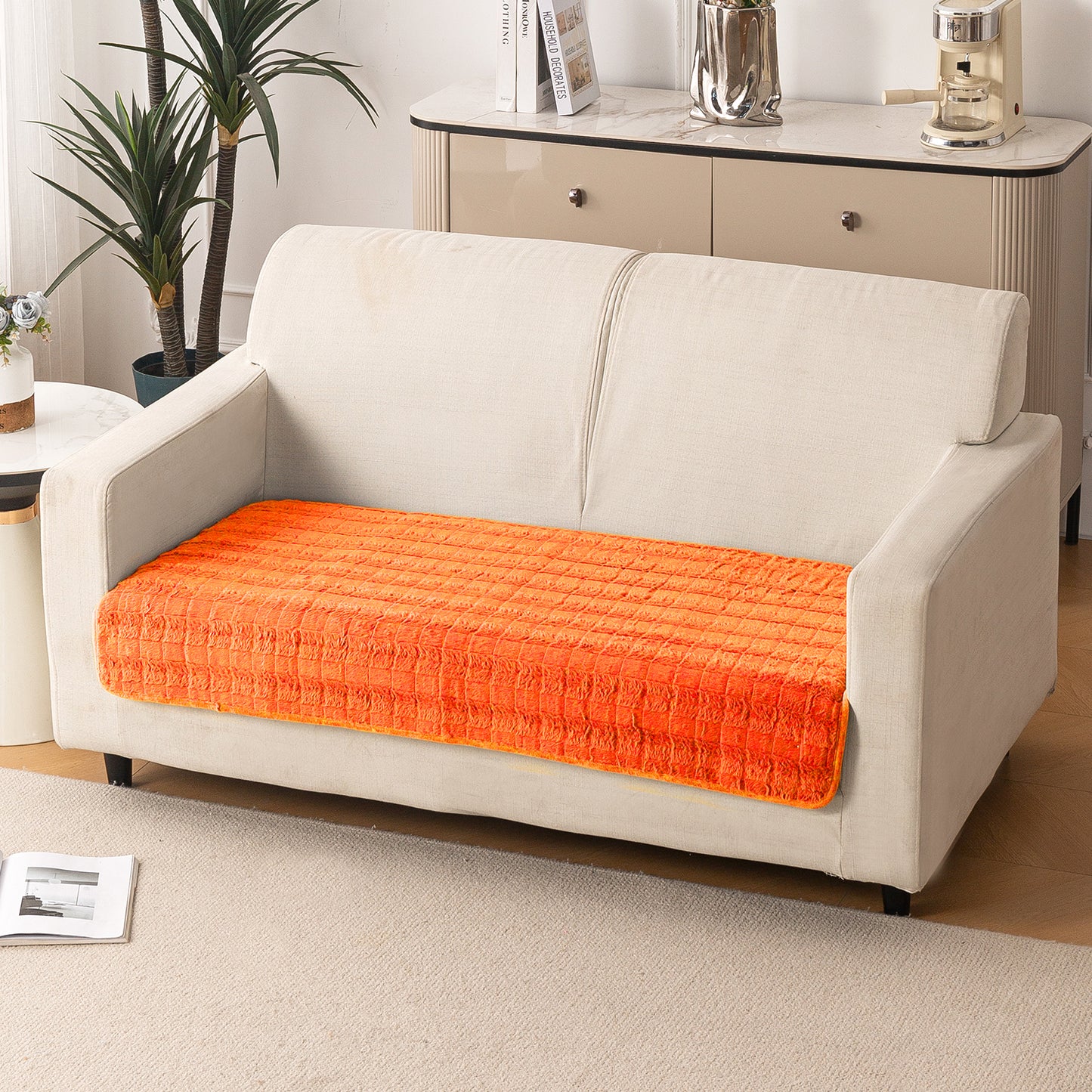 Premium Plush Anti Slip Sofa Mat for 1/2/3 Seater, Orange