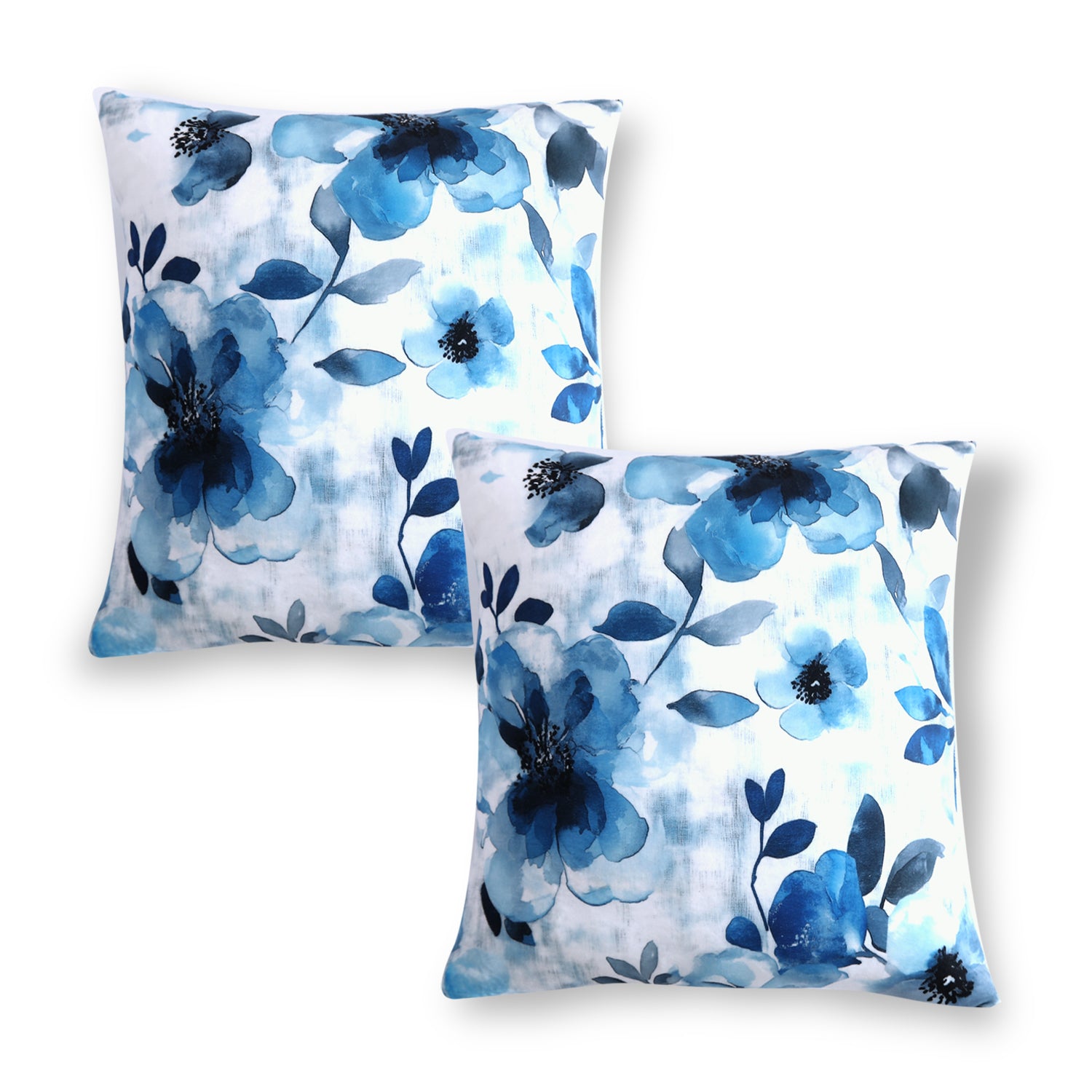 Buy Blue Azure Botanical Printed Zippered Square Velvet pillow covers in set of 2