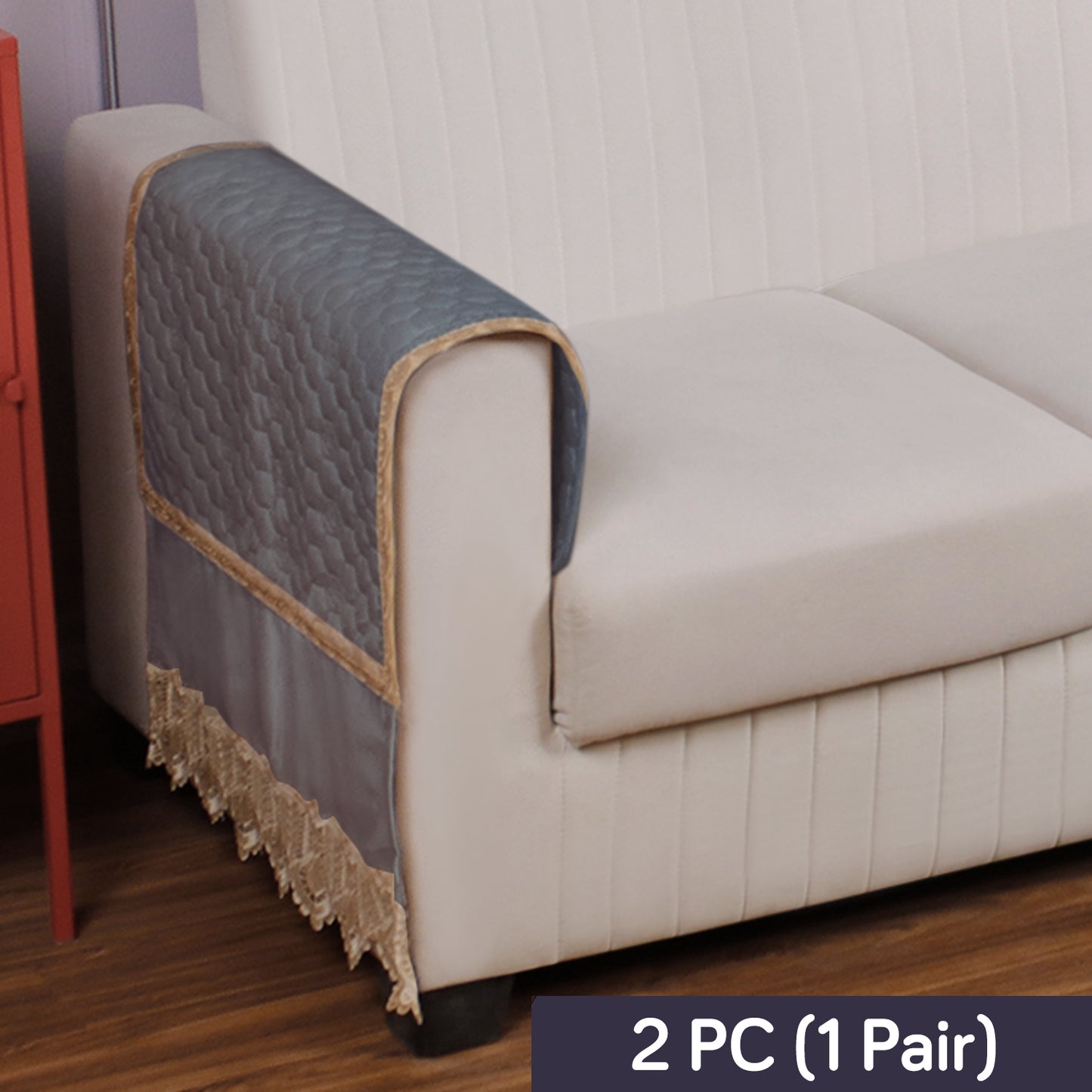 2PC Premium Dutch Velvet Sofa Arm Cover, Light Grey