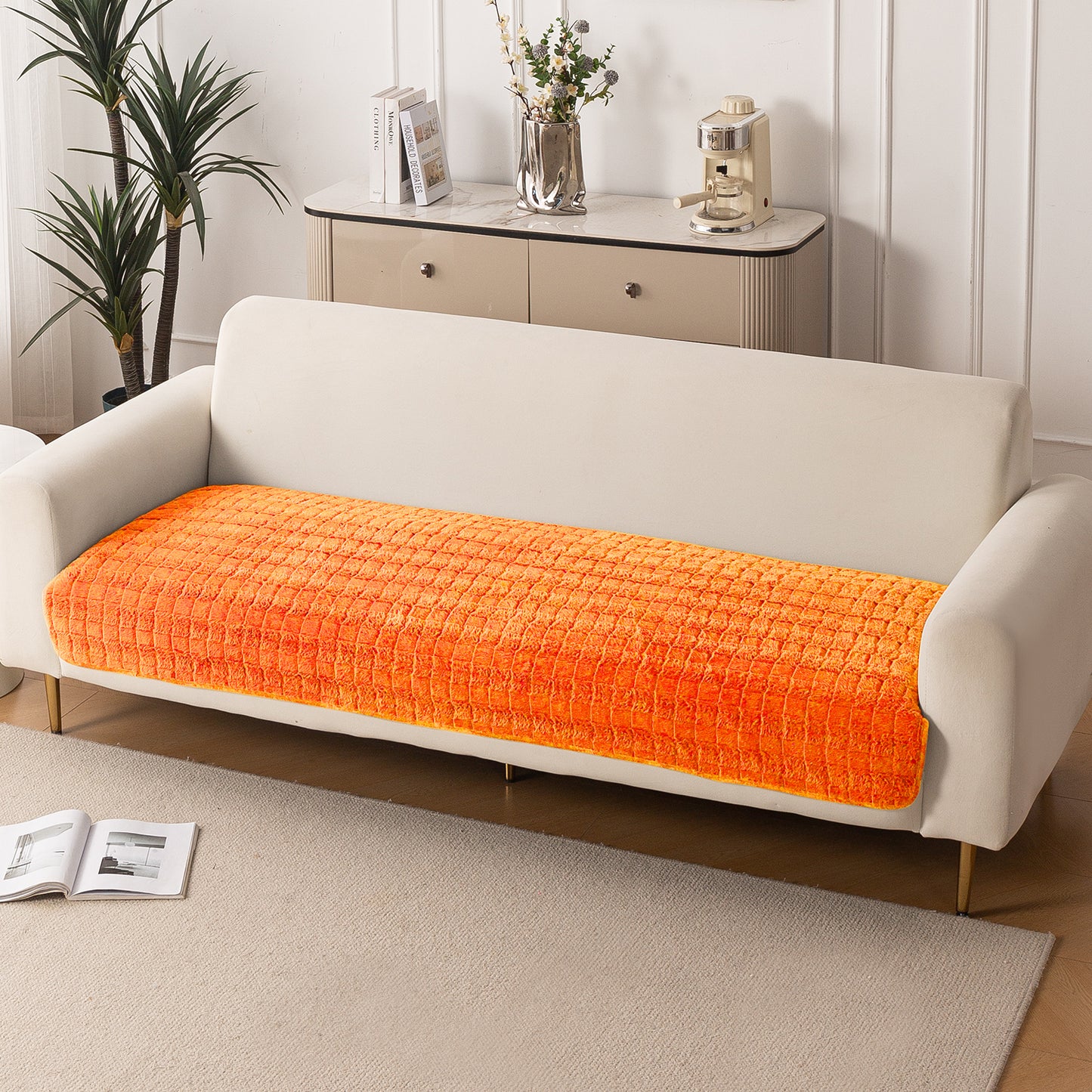 Premium Plush Anti Slip Sofa Mat for 1/2/3 Seater, Orange