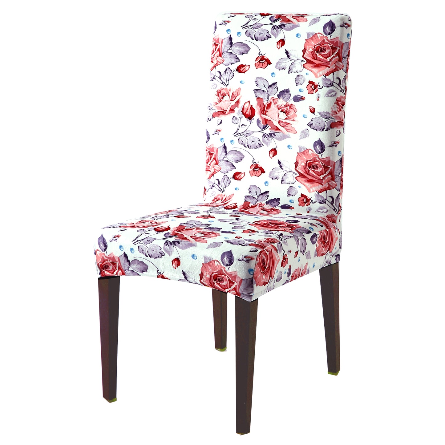 Premium Printed Velvet Dining Chair Cover Set, Red Cottage Rose