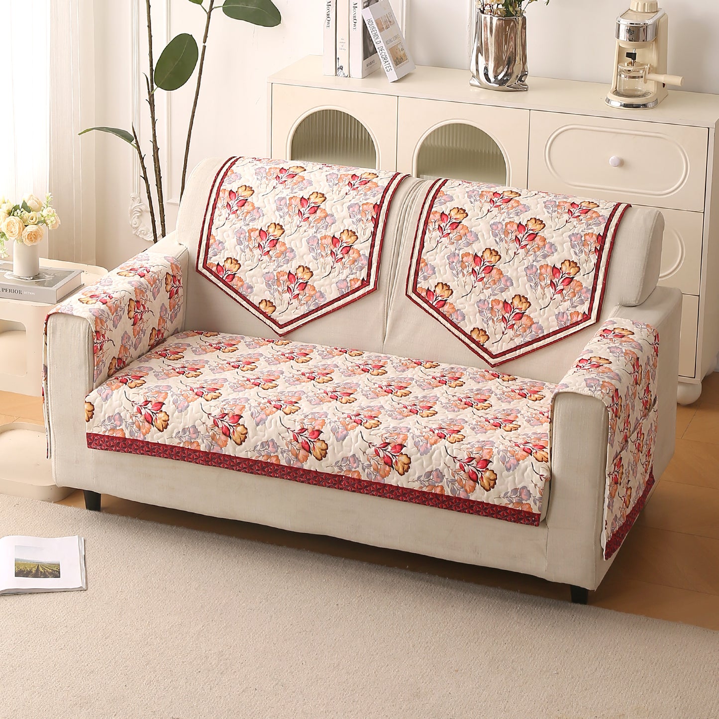 Florentina Series Printed Holland Velvet Sofa Mat - Autumn Cream