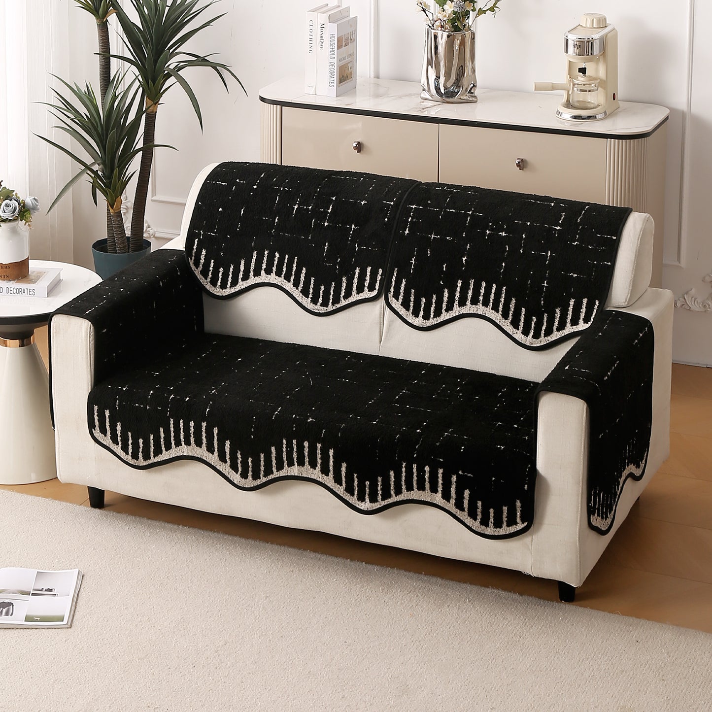 Premium Supple Soft Wavy with Curve Sofa Cover Mat, Black