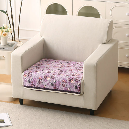 Florentina Series Printed Holland Velvet Sofa Mat - Peony Lavender