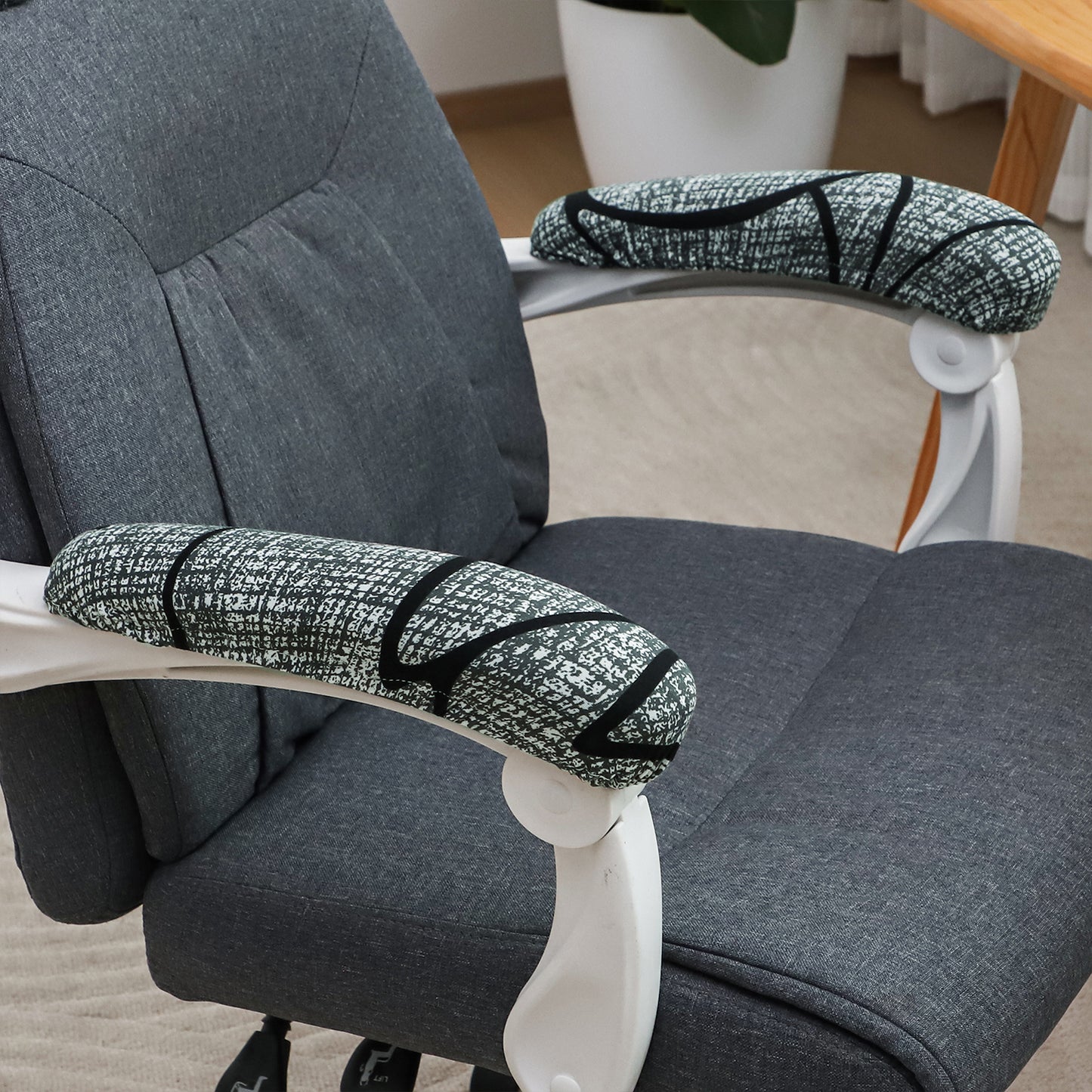 140gsm Printed Armrest Covers for Office Chair (Elastic Style), 1 Pair, Intense Grey Abstract Floral