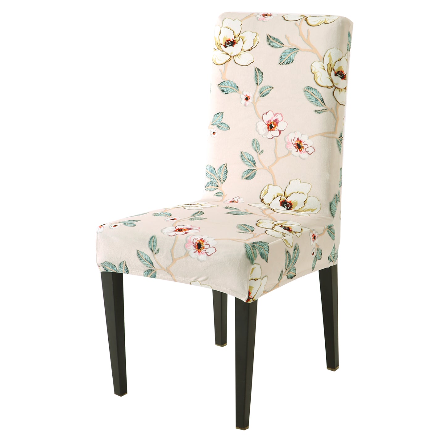 Premium Printed Velvet Dining Chair Cover Set, Buttercream Magnolia Whisper