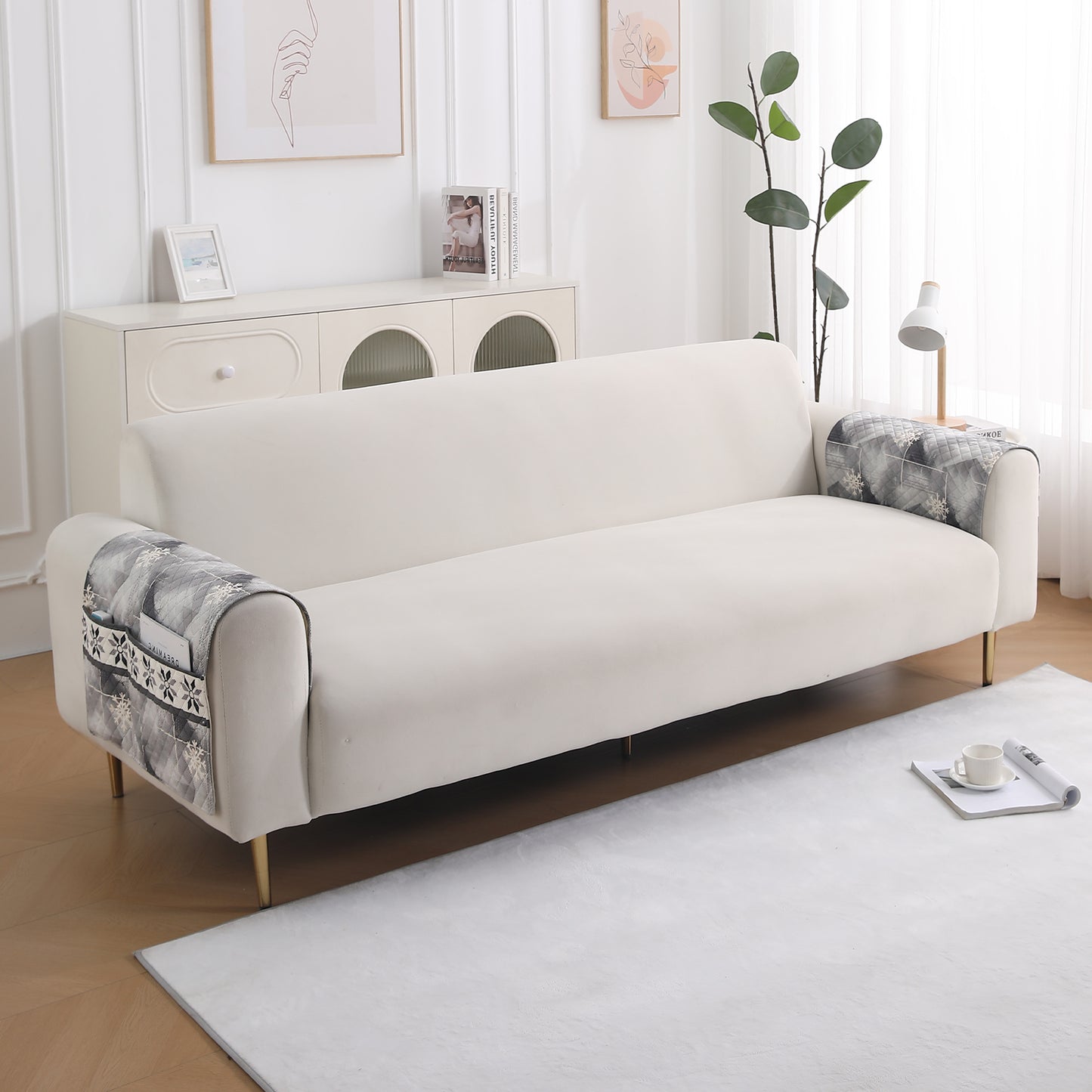 LiefNest Holland Velvet Sofa Cover Mat with Foam Filling - Snowflakes Gradient Grey