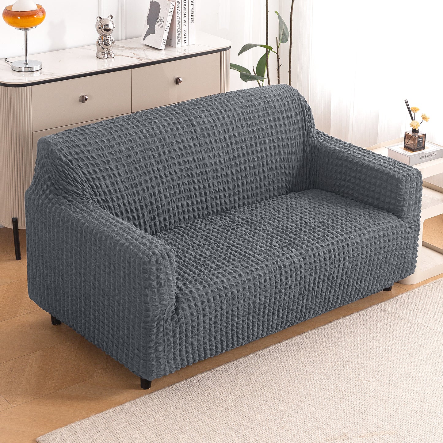 Aria Nova Elastic 280 GSM Stretchable Bubble Sofa Cover, Dark Grey