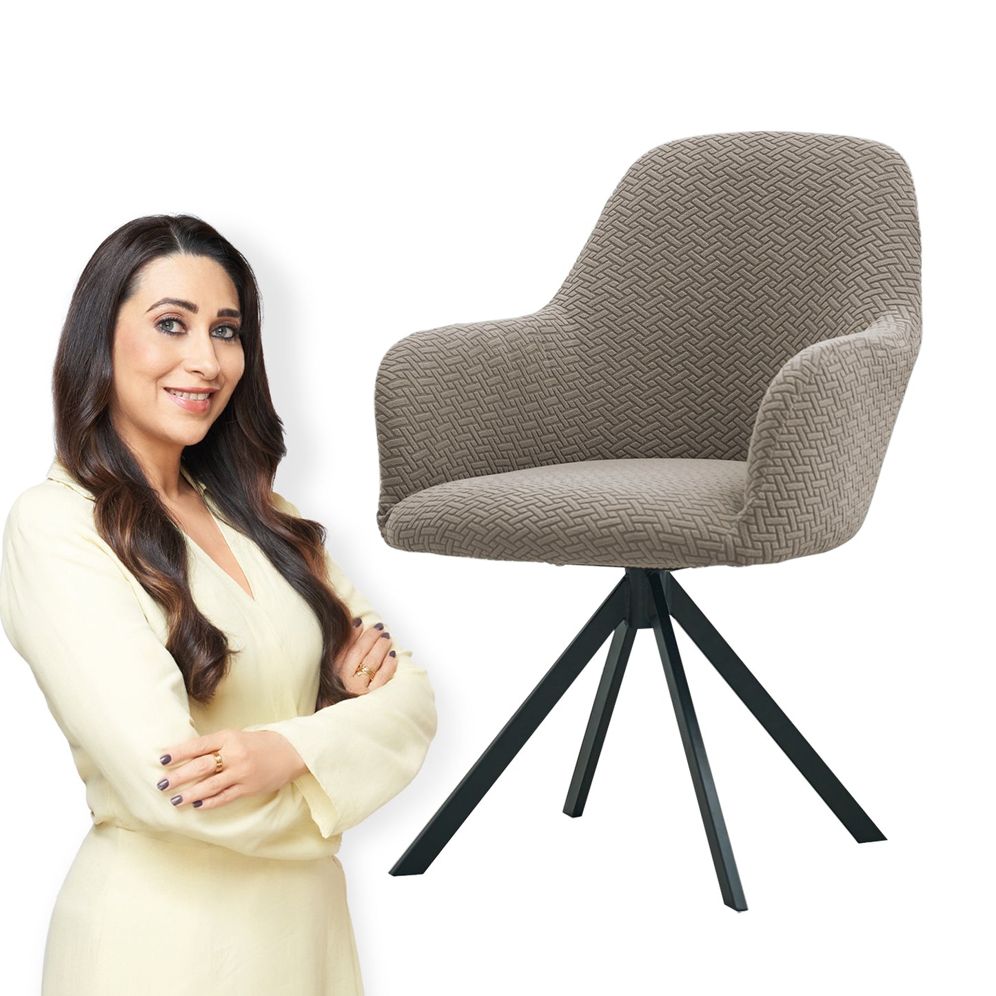Premium Jacquard Fully Covered Cover for Swivel Dining Chair with Arms, Taupe Brown